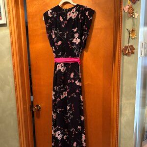 Eliza J Formal High -Low with Cap Sleeves & Black and Pink Floral Woman's Dress